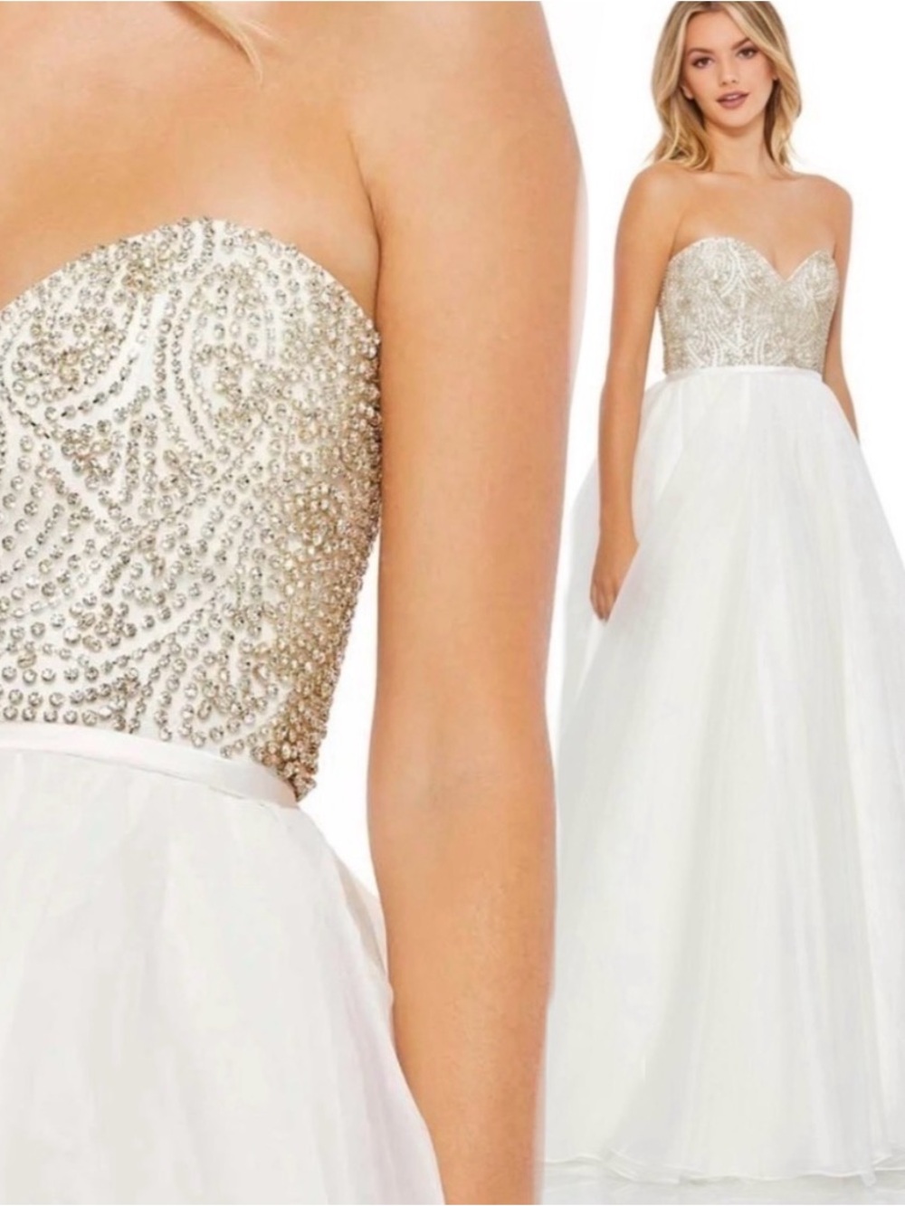 Mac Duggal Elegant Strapless White and rhinestone strapless size 2